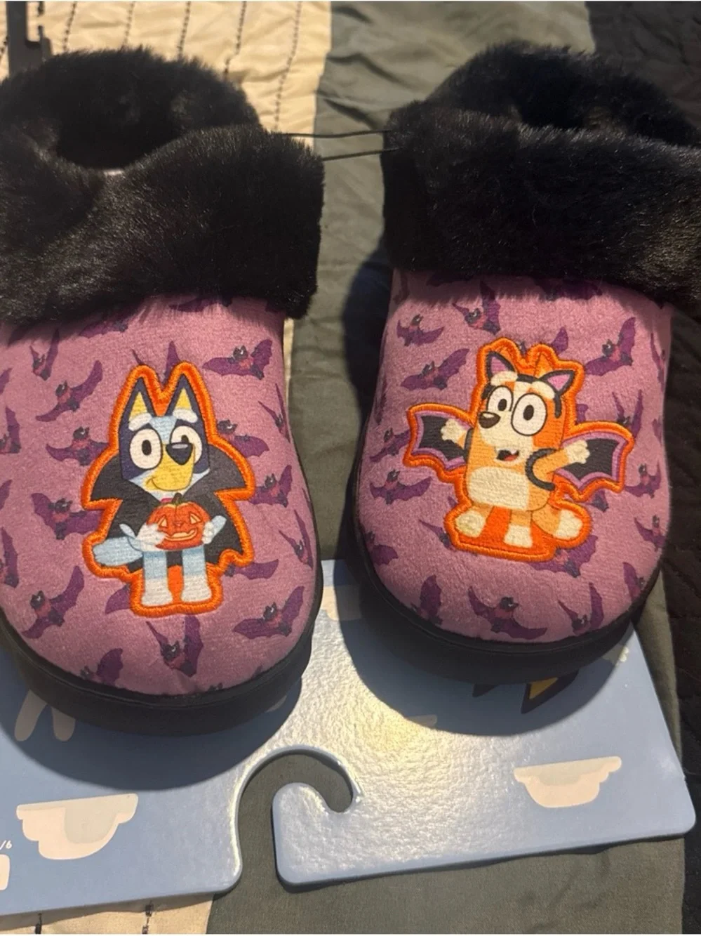 Purple Character adult Slippers with Black Faux Fur